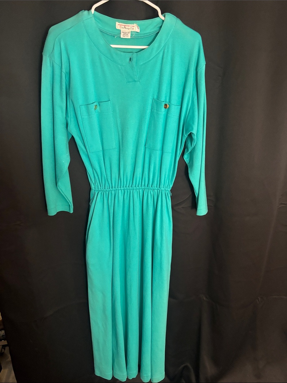 Vintage Talbots Teal Cotton Midi Dress 80s 90s Size M